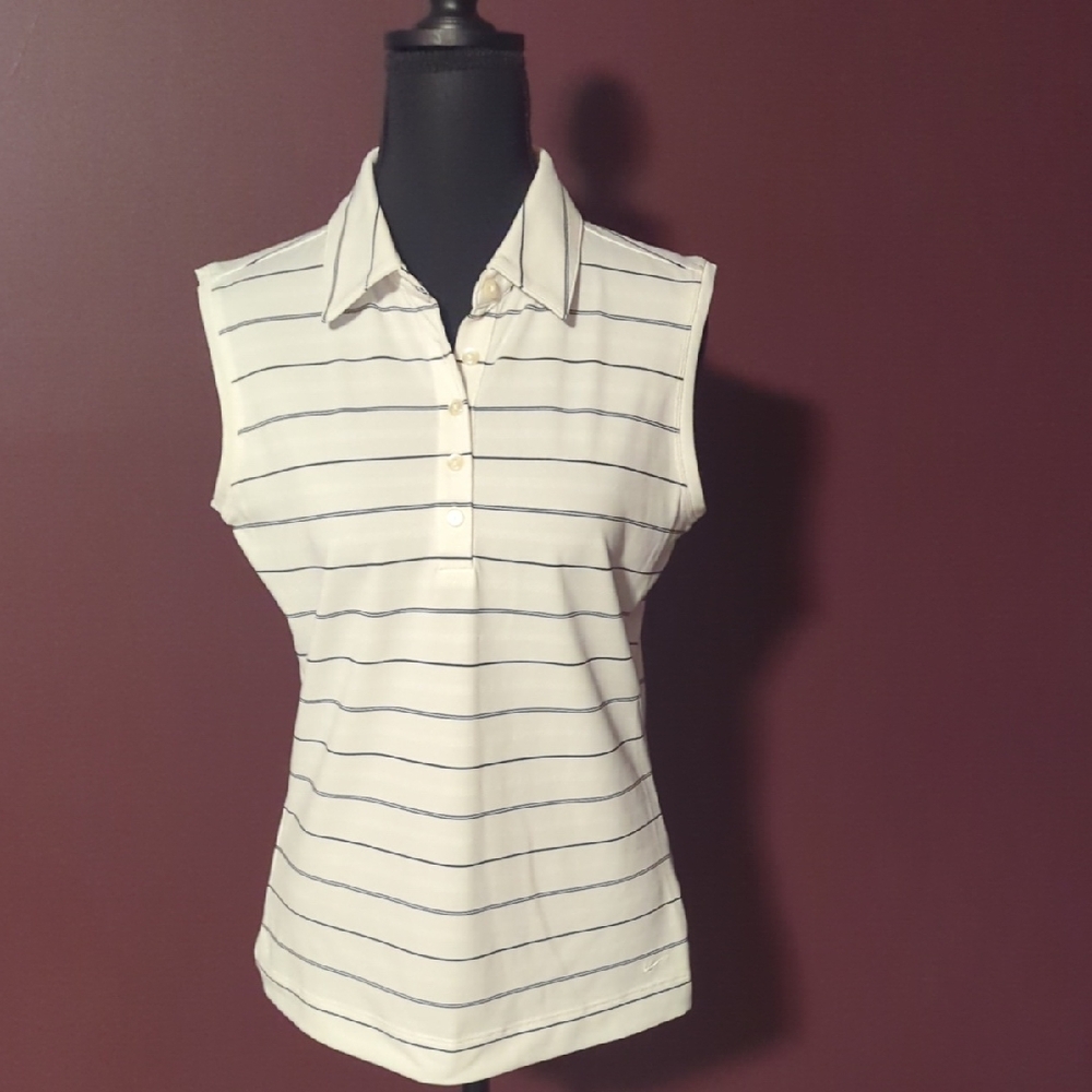 Nike Women's Sleeveless White Blouse with Navy Stripes